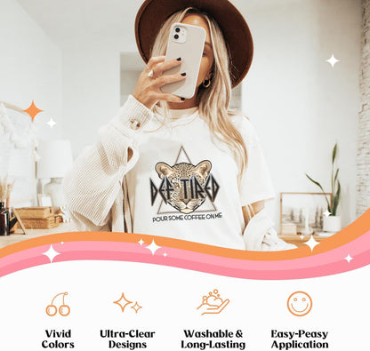Kaciola 30 Sheets Coffee DTF Transfers Ready to Press, Coffee Iron on Transfers Washable Stickers Iron on Decals for T Shirts Hoodie DIY Crafts