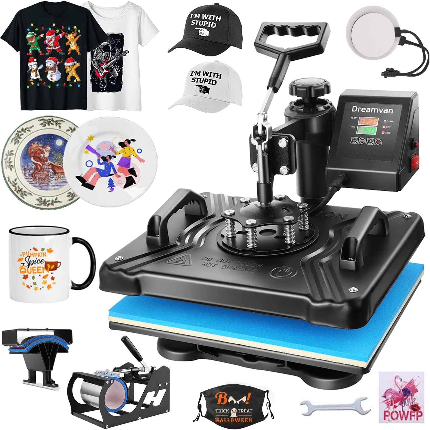 Heat Press,5 in 1 Multifunctional Tshirt Printing Machine 15"X12" Digital Industrial Heat Transfer Machine,Swing Away Sublimation Heat Press Machine for T Shirts/Mug/Cap/Plate/Diy