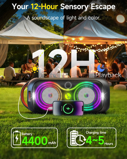 Bluetooth Party Speaker -60W Peak Loud Wireless TWS Portable Speaker with Handle, Beat-Driven Light Show, Splash-Resistant (XP3) for Outdoor Camping, Beach, Garage, Patio Parties