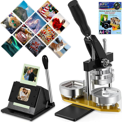 Magnet Maker Machine, 2X2 in DIY Photo Magnet Making Machine with Heavy-Duty Paper Cutter +200 Sets Supplies + 100Pcs Photo Paper