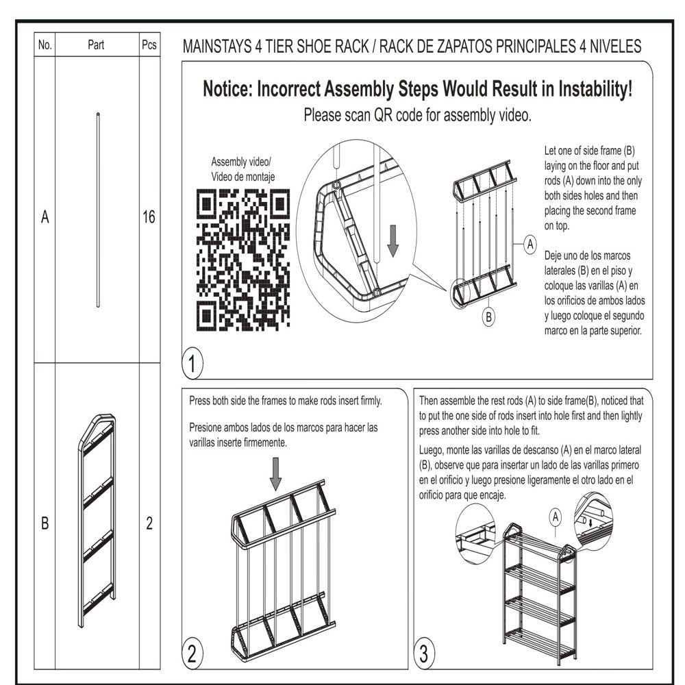 4-Tier Shoe Rack White Plastic Frame, Gray Coating, up to 12 Pairs