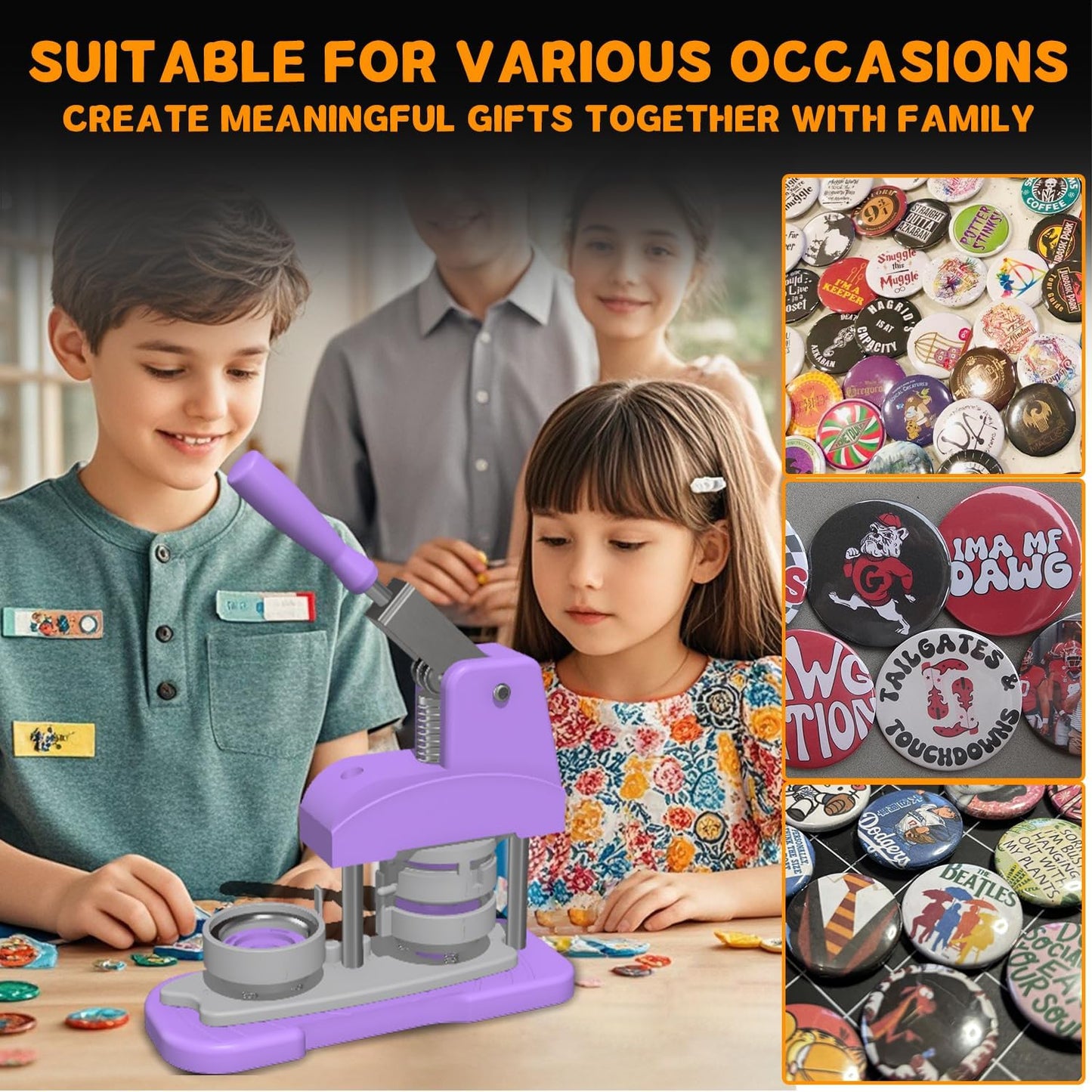 Button Maker Machine 58Mm (2.25 Inch), DIY Button Pin Maker Machine Comes with Free Button Parts, Circle Cutter, Cutting Board, Pattern Paper, Holographic Bags, Colored Film, and Protective Case