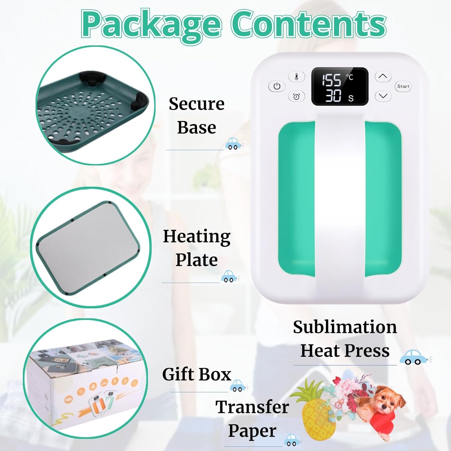 Heat Press Machine for T Shirts, 7" × 5" Portable Mini Heat Press Fast Even Heat, Easy Press T Shirt Printer Machine with Insulated Base,For Sublimation, Htv, Heat Transfer Projects(Green)