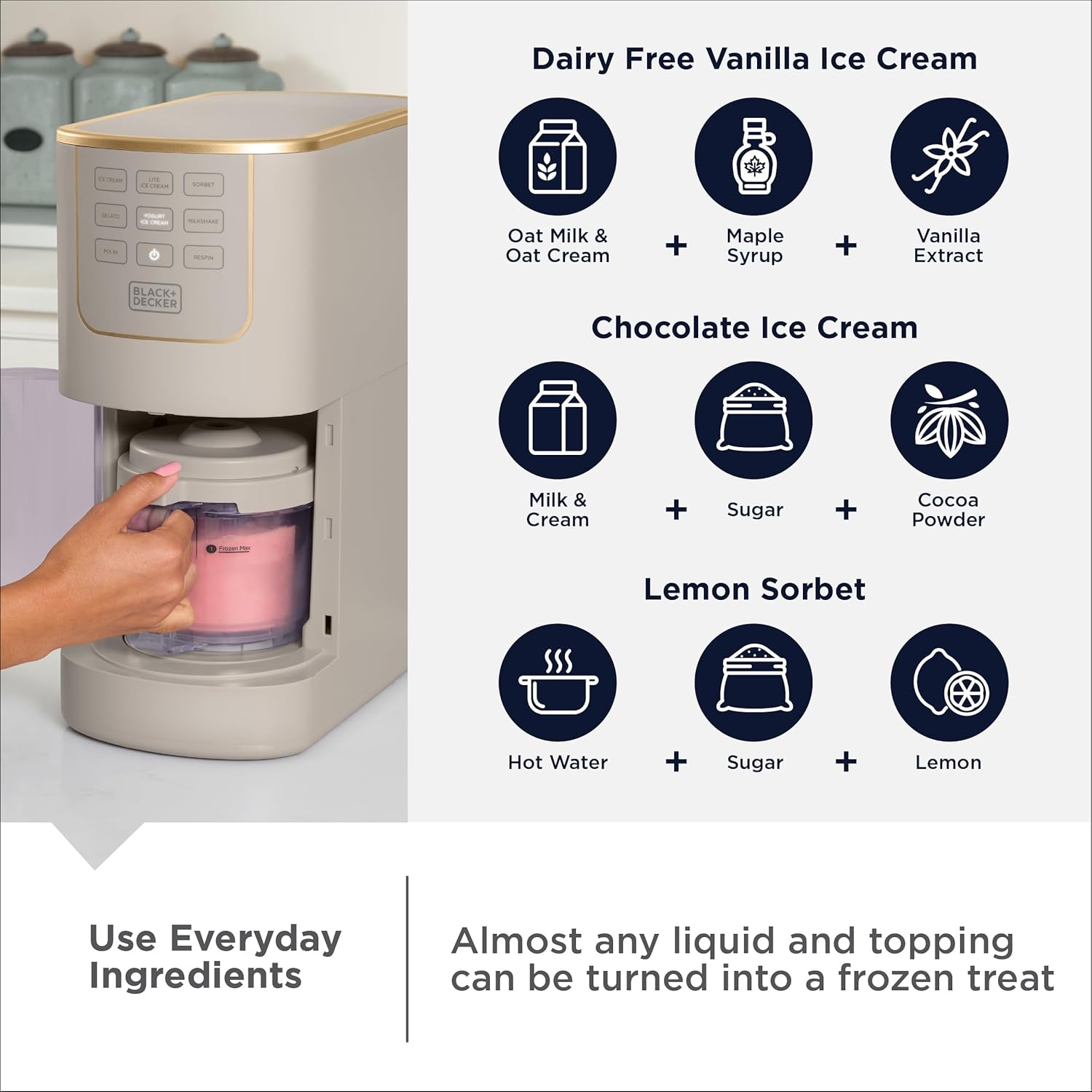 BLACK+DECKER Perfect Pint Ice Cream Maker for Homemade Frozen Treats, Gelato, Sorbet, Milkshakes, Frozen Yogurt, Light Ice Cream, Mix-Ins, Dairy-Free, Keto-Friendly Dessert Machine