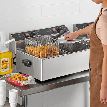 Galaxy EF20E 20 lb. Dual Tank Electric Countertop Fryer - 110V, 3300W