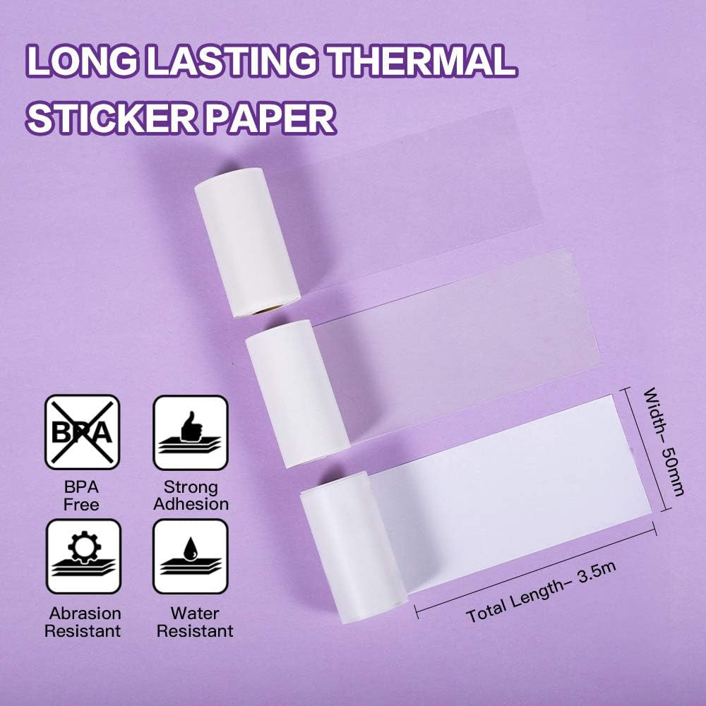 Phomemo Adhesive Thermal Sticker Paper, 50Mm-53Mm Width, White/Transparent/Semi-Transparent, 112 Sheets, Compatible with Phomemo M02/M03/M04 Series Bluetooth Thermal Pocket Printers