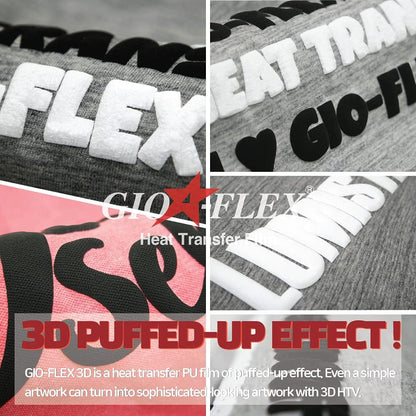 GIO-FLEX 3D Puffed-Up Heat Transfer Vinyl 10"X12"-20 Sheets White Color HTV Adhesive Iron-On Transfer DIY Design T-Shirt Compatible with Cricut and Silhouette Cameo Heat Press Machine Easy to Weed Cut