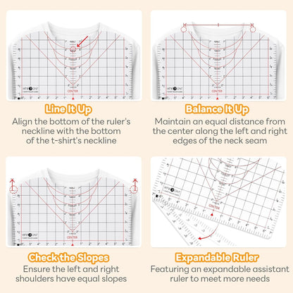 Tshirt Ruler Guide for Vinyl Alignment - Transparent PVC Tshirt Measurement Tool for Heat Press in HTV Vinyl, All-In-One T Shirt Ruler to Center Design and Craft Sewing