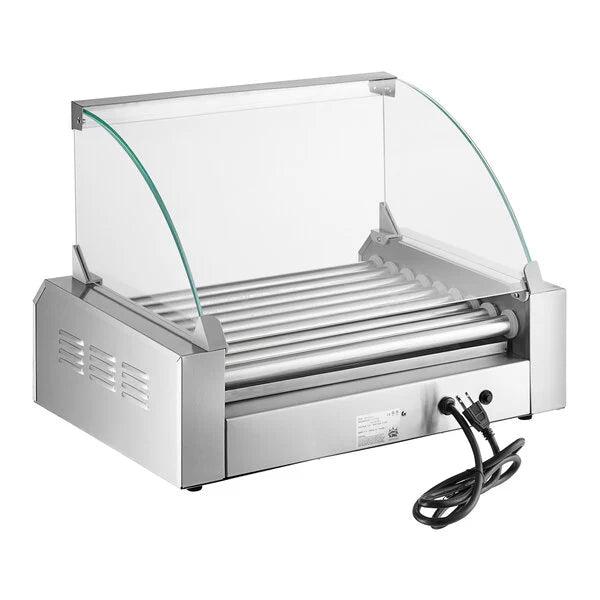 Carnival King HDRG24 24 Hot Dog Roller Grill with 9 Rollers and Glass Sneeze Guard - 120V, 1170W