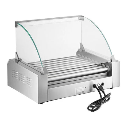 Carnival King HDRG24 24 Hot Dog Roller Grill with 9 Rollers and Glass Sneeze Guard - 120V, 1170W