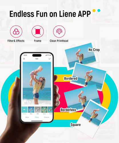 Liene 2X3” Photo Printer, Mini Instant Portable Color Mono Picture Printer Bundle 50 Zink Adhesive Paper, Bluetooth 5.0, Compatible W/Ios & Android, Small Phone Sticker for Iphone, Smartphone, White