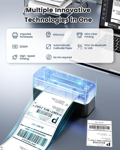 Phomemo Bluetooth Shipping Label Printer, 241BT 4X6 Wireless Thermal Label Printer for Small Business, Labels Printers for Shipping Package, Compatible with Iphone, Android, Amazon, Shopify, Black