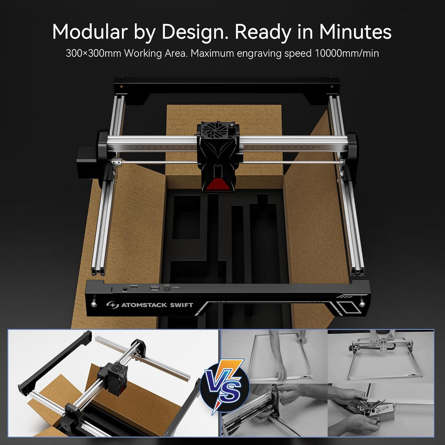 ATOMSTACK Swift 12W Laser Engraver and Cutter, 0.06Mm High Accuracy Laser Engraving Machine for Wood and Metal, Dark Acrylic, DIY Laser Cutter with Eye Protection, Support Glass&Leather Engraving