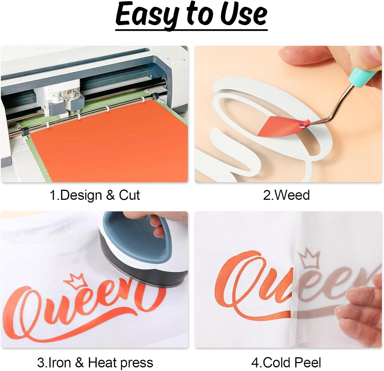 HTV Vinyl Rolls Heat Transfer Vinyl - 12" X 5Ft Orange HTV Vinyl for Shirts, Iron on Vinyl for All Cutter Machine - Easy to Cut & Weed for Heat Vinyl Design (Orange)