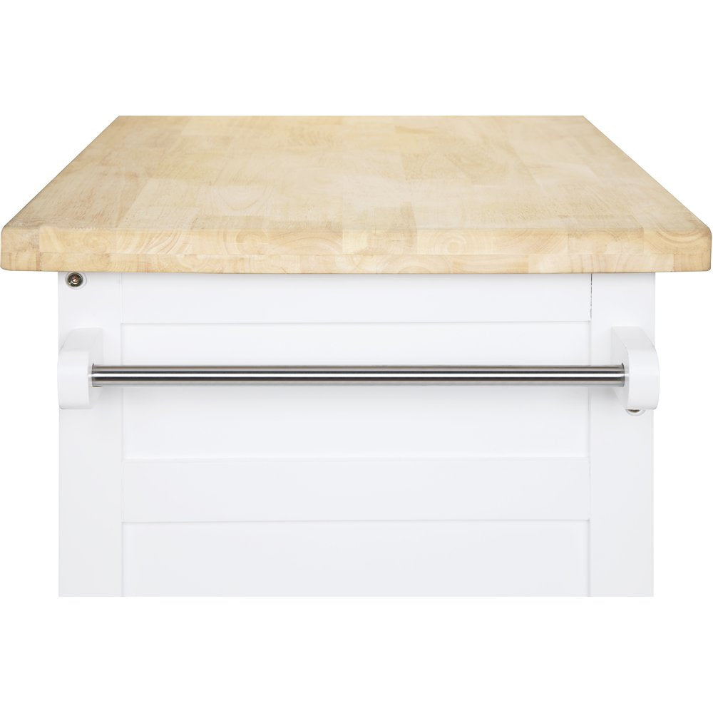 Kitchen Island Cart with Drawer and Storage Shelves, White