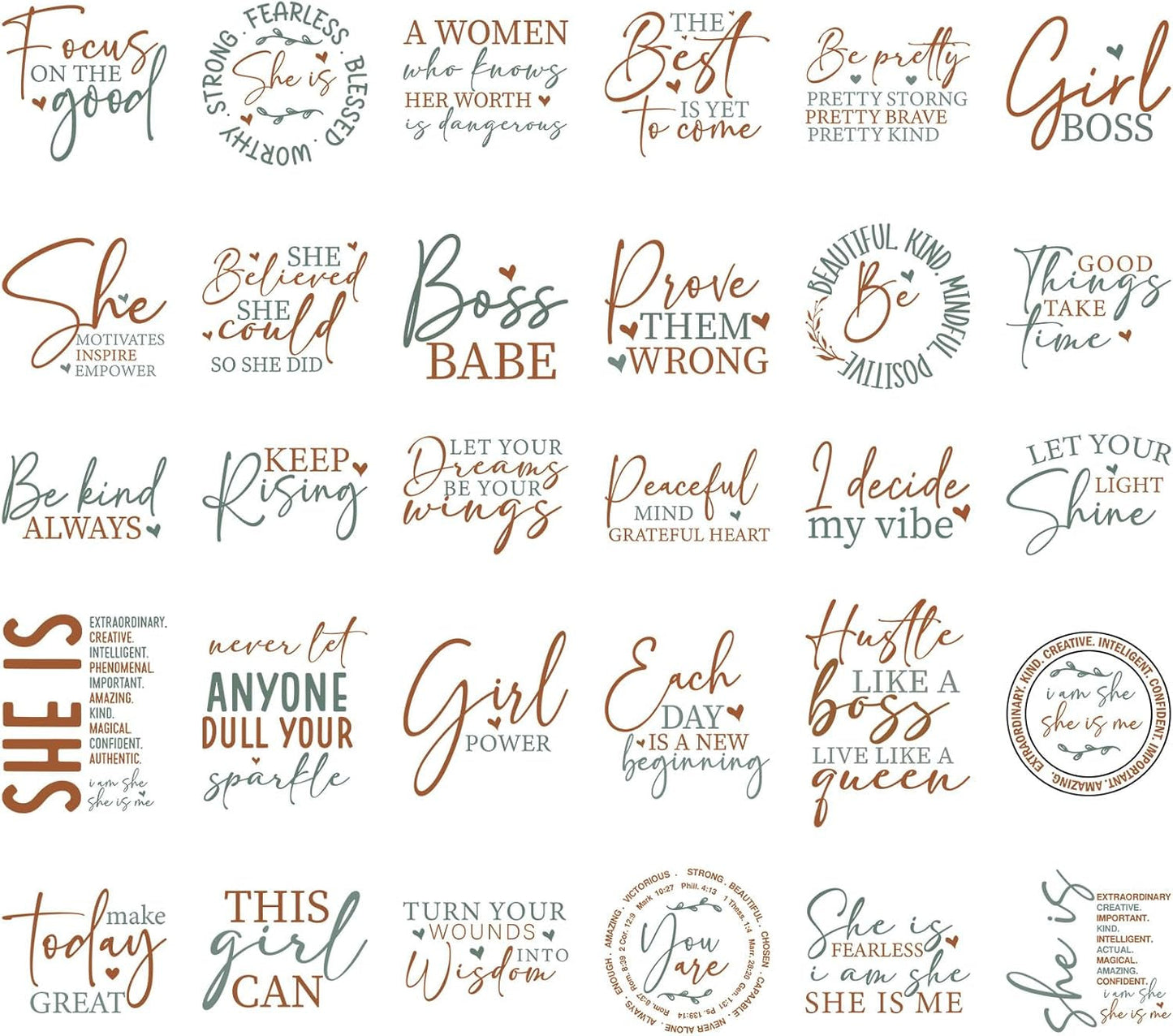 DTF Transfers Ready to Press - 30 Sheets Positive Quotes Iron on Transfers for T-Shirt Inspirational Iron on Decals Patches DIY Heat Vinyl Stickers for Clothing Pillow Hat Hoodie Bagpack