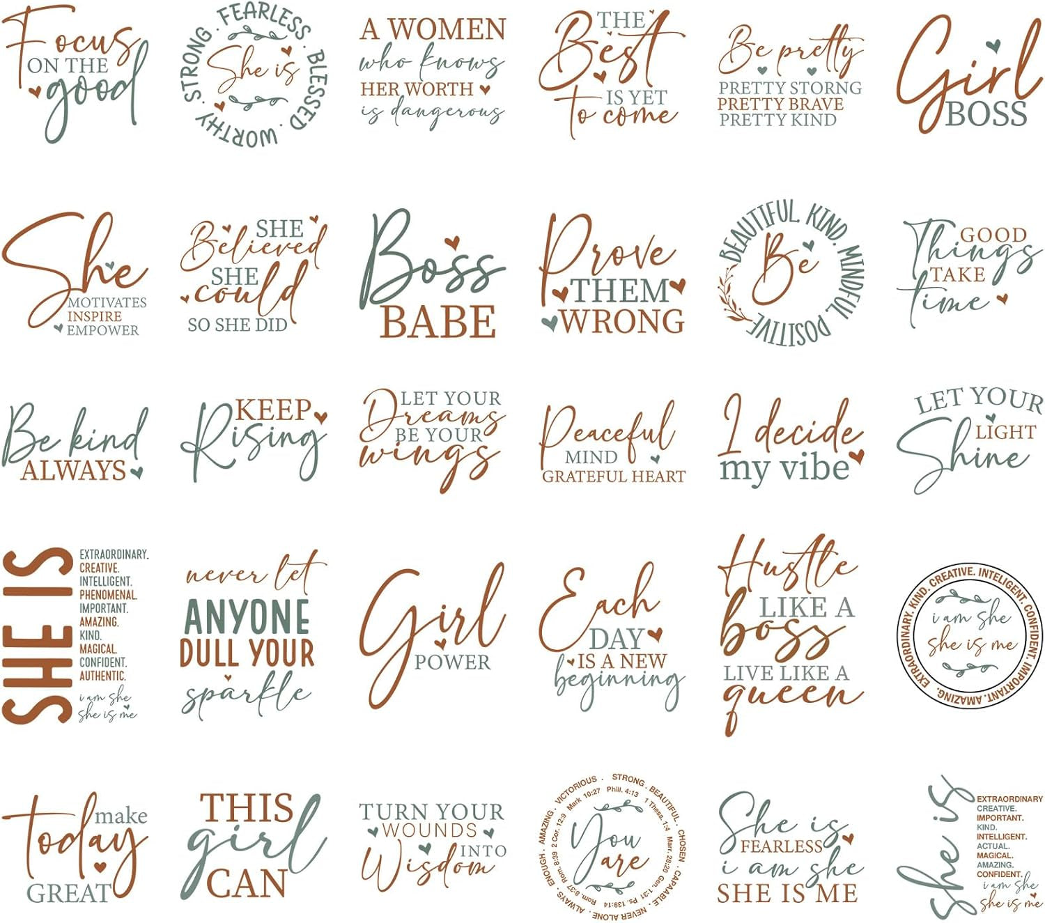 DTF Transfers Ready to Press - 30 Sheets Positive Quotes Iron on Transfers for T-Shirt Inspirational Iron on Decals Patches DIY Heat Vinyl Stickers for Clothing Pillow Hat Hoodie Bagpack