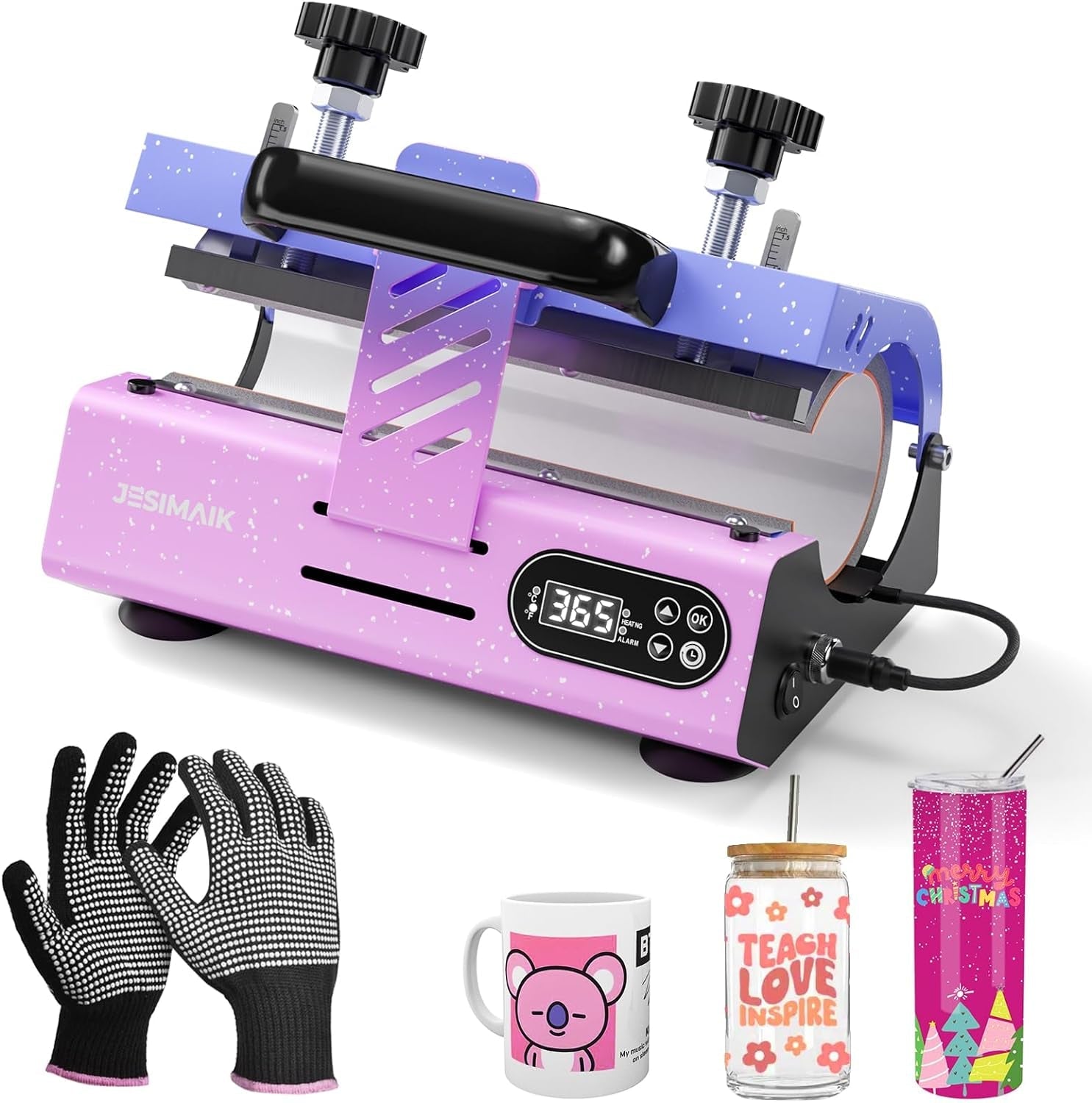 Tumbler Heat Press Machine with Pressure Rulers for 20Oz-30Oz Sublimation Blank Glass Cups, Mug Press with Temperature & Timer Setting for 11-16Oz Coffee/Ceramic Mugs - Starry Purple