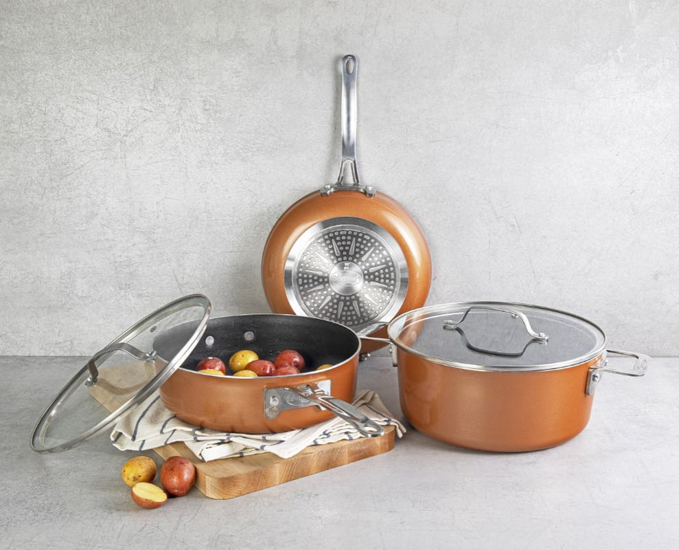 Pots and Pans Set Stackable Nonstick Copper Cast Cookware Set 10Pcs