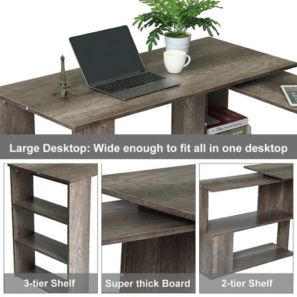 360° Rotating Computer Desk with Storage Large Office Desk with Open Bookshelves Corner Desk with File Cabinet Writing Desk Workstation for Home Office