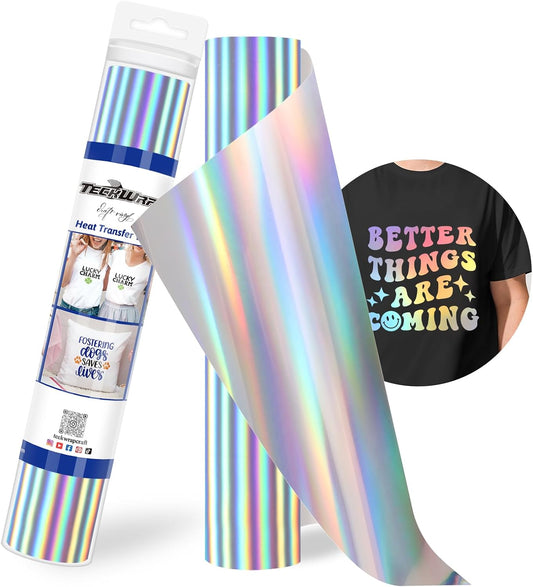 Heat Transfer Vinyl HTV - 12" X 5Ft Rainbow Silver HTV Iron on Vinyl for T-Shirts Easy to Cut & Weed for All Cutter Machine & Heat Press
