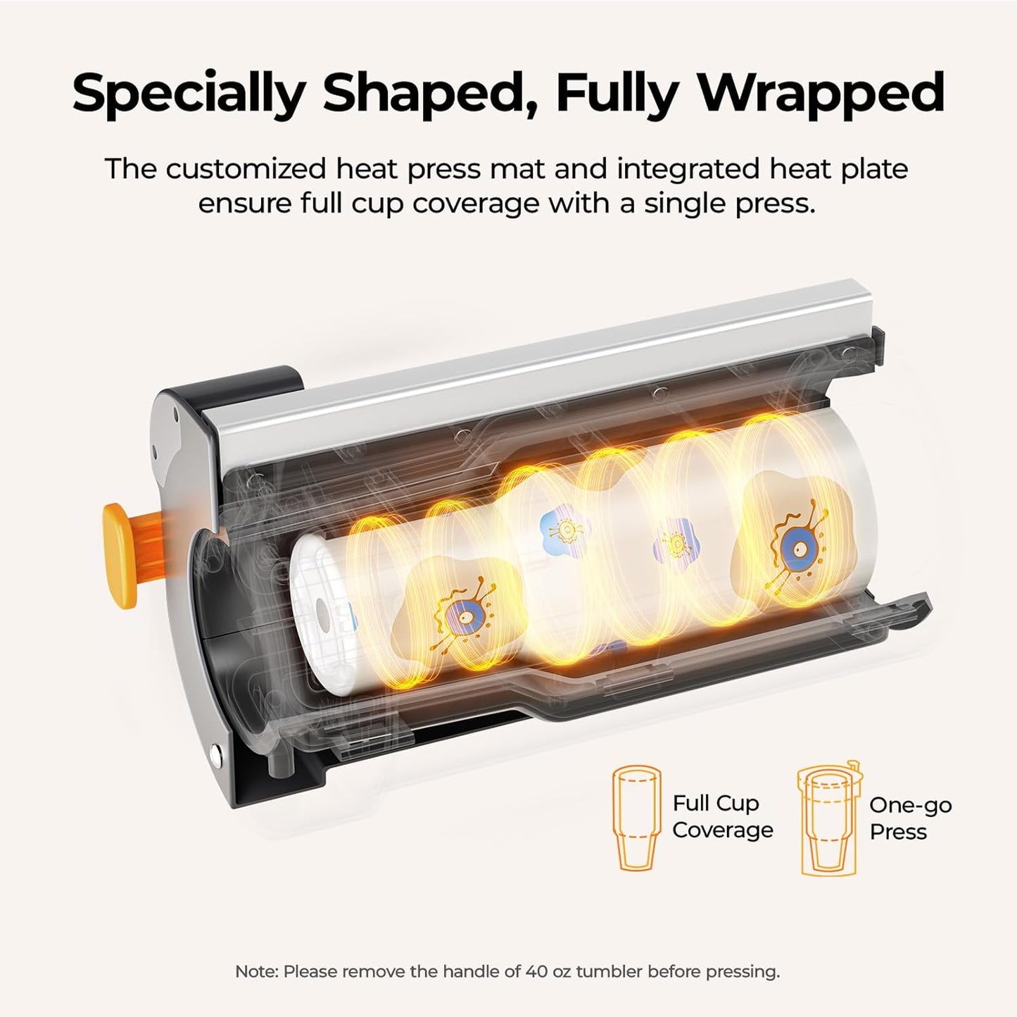 A200 Tumbler Heat Press Attachment - Full Cup Heat Press for 40 OZ Handled Tumbler, Comes with a 40 OZ Tumbler with Handle, Install and Replace in Seconds, Built to Last 10000+ Presses