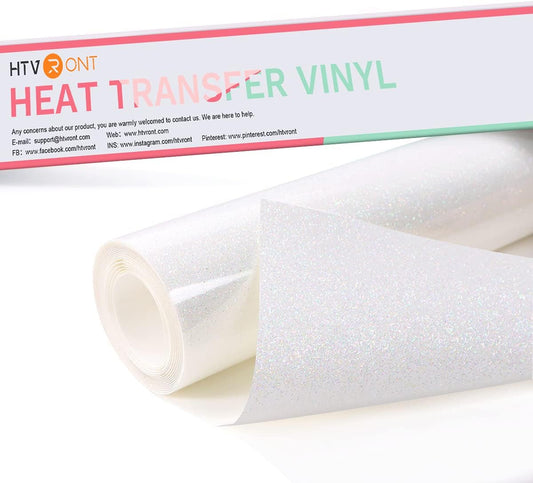 Rainbow White Glitter HTV Vinyl Roll-12" X 6 FT White Glitter Heat Transfer Vinyl Bundle, White Glitter Iron on Vinyl for All Cutting Machines
