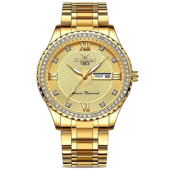 Classic Diamond Gold Watches for Men, Stainless Steel Waterproof Dress ...