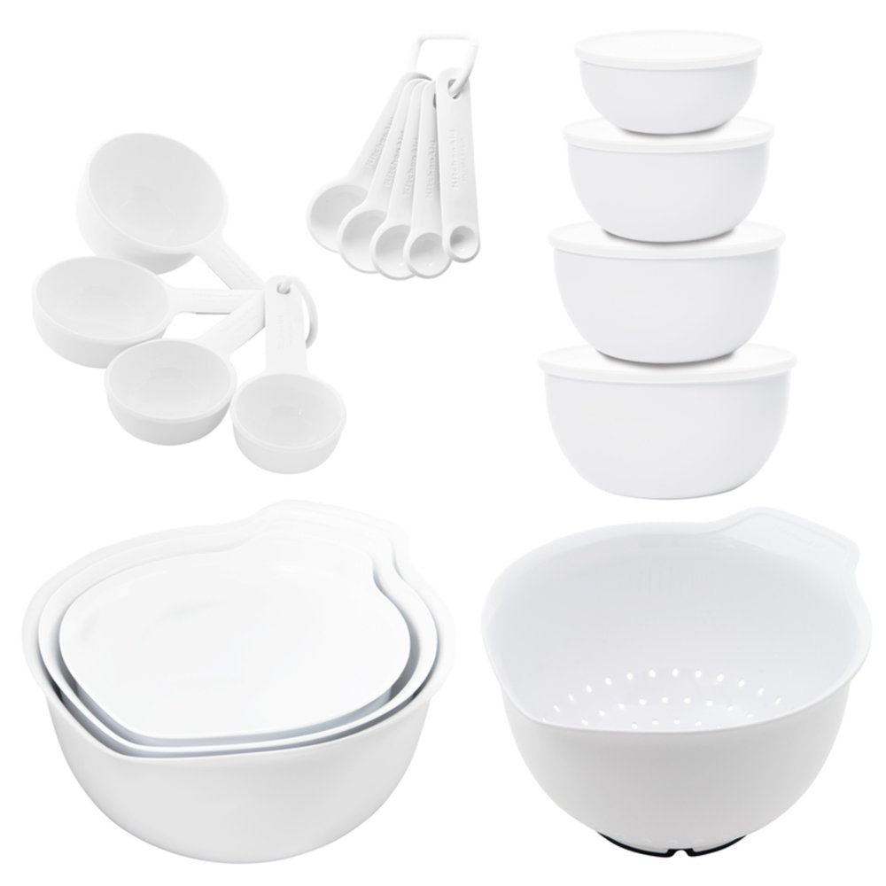 21-Piece Plastic with Non-Skid Bottom Mixing Bowl and Measuring Set White