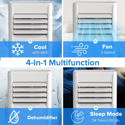 8000 BTU Portable Air Conditioner, Dehumidifier, Fan, Sleep Mode, 4 in 1 AC with 24-Hour Timer