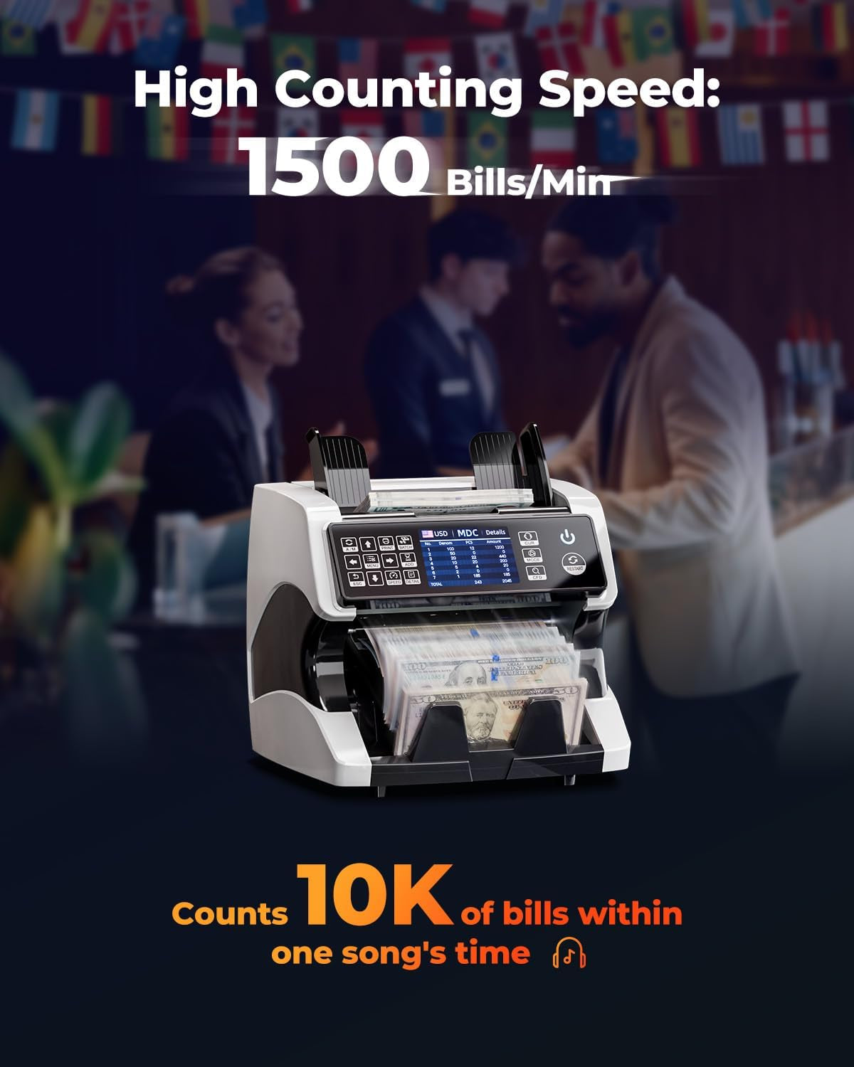 MUNBYN IMC01 Bank Grade Money Counter Machine Mixed Denomination, 2CIS/UV/IR/MG/MT Counterfeit Detection, Serial Number, MUL Currency Cash Counter, Printer Compatible, 2Y Warranty (White)