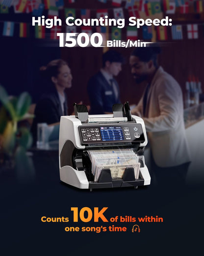 MUNBYN IMC01 Bank Grade Money Counter Machine Mixed Denomination, 2CIS/UV/IR/MG/MT Counterfeit Detection, Serial Number, MUL Currency Cash Counter, Printer Compatible, 2Y Warranty (White)
