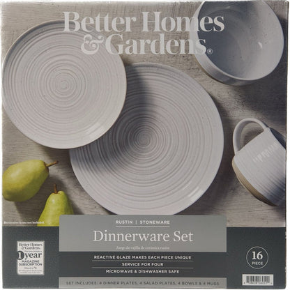 '- Abott White round Stoneware 16-Piece Dinnerware Set