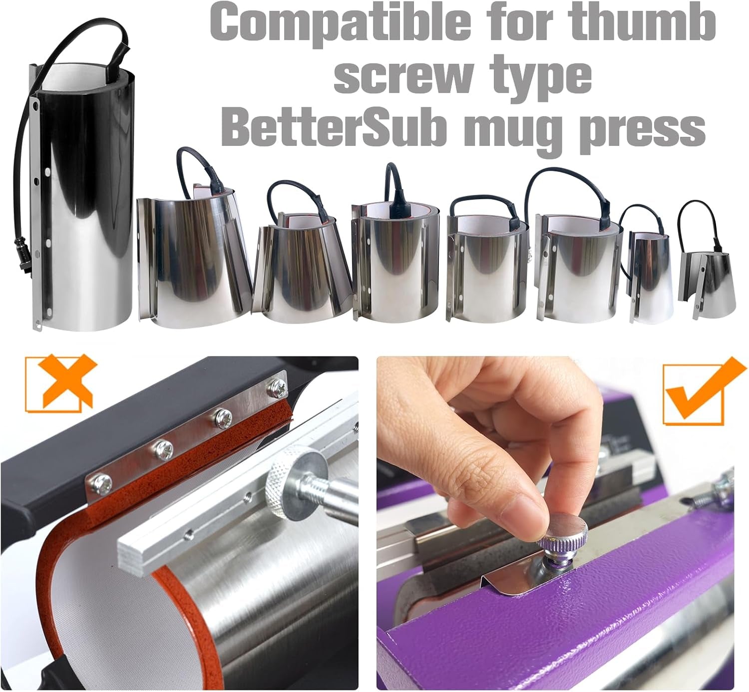 Bettersub Mug Cup Press Heating Transfer Attachment Silica Gel 110V for Heat Press Machine Transfer Sublimation 40Oz Skinny Tumbler Cup Cylindrical
