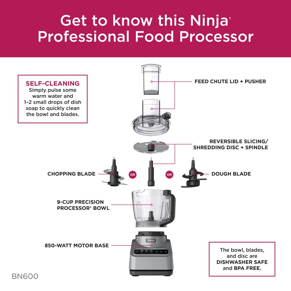 ® Professional Food Processor, 850 Watts, 9-Cup Capacity, Auto-Iq Preset Programs, BN600