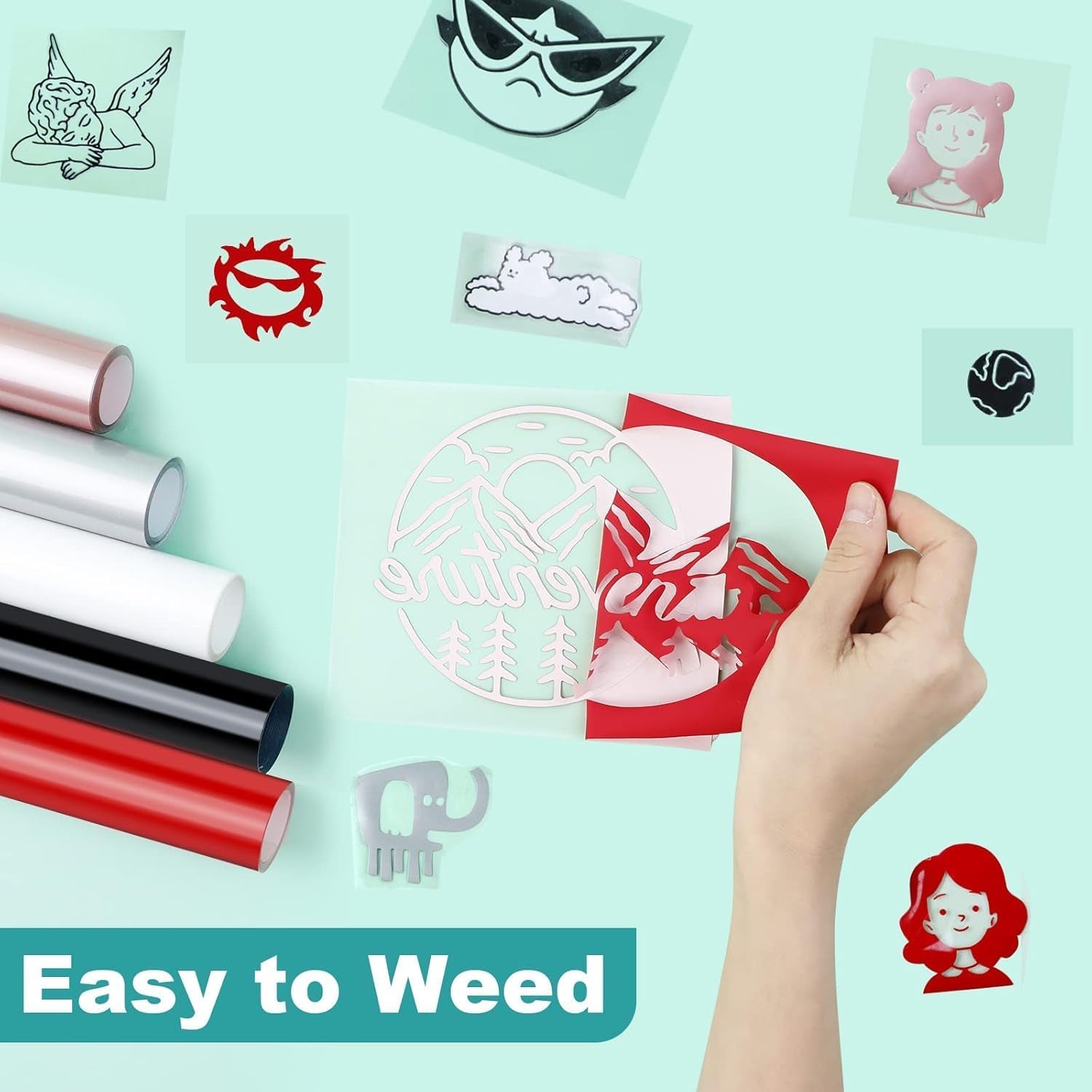 HTV Heat Transfer Vinyl Bundle (14 Pack) - 12" X 3FT HTV Vinyl Rolls, Easy to Cut Iron on Vinyl for T-Shirts, Easy to Weed Heat Transfer Vinyl