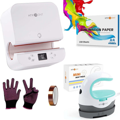 Auto Tumber Heat Press + Mini Heat Press + 150 Sheets Sublimation Paper 8.5X11 + Heat Resistant Gloves + Heat Tape