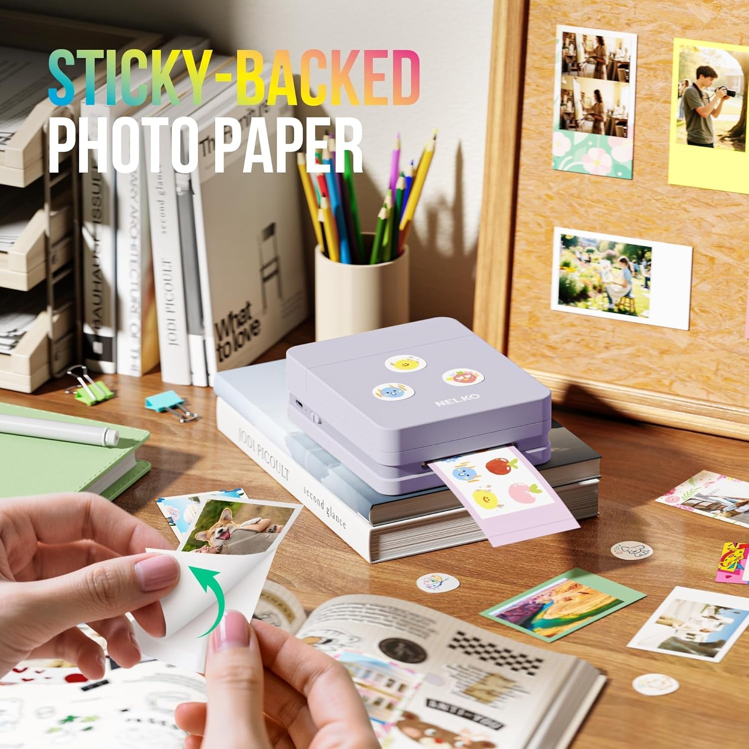 Nelko Photo Printer, PP01 Color Mini Portable Printer, Instant Smartphone Inkjet Printer, Sticky-Back Rechargeable Portable Picture Printer for Ios & Android Family, Purple