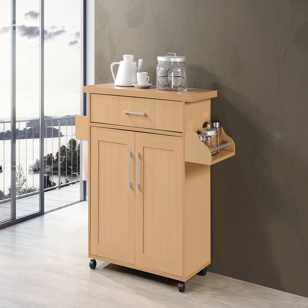 Kitchen Cart with Spice Rack plus Towel Holder, Beech