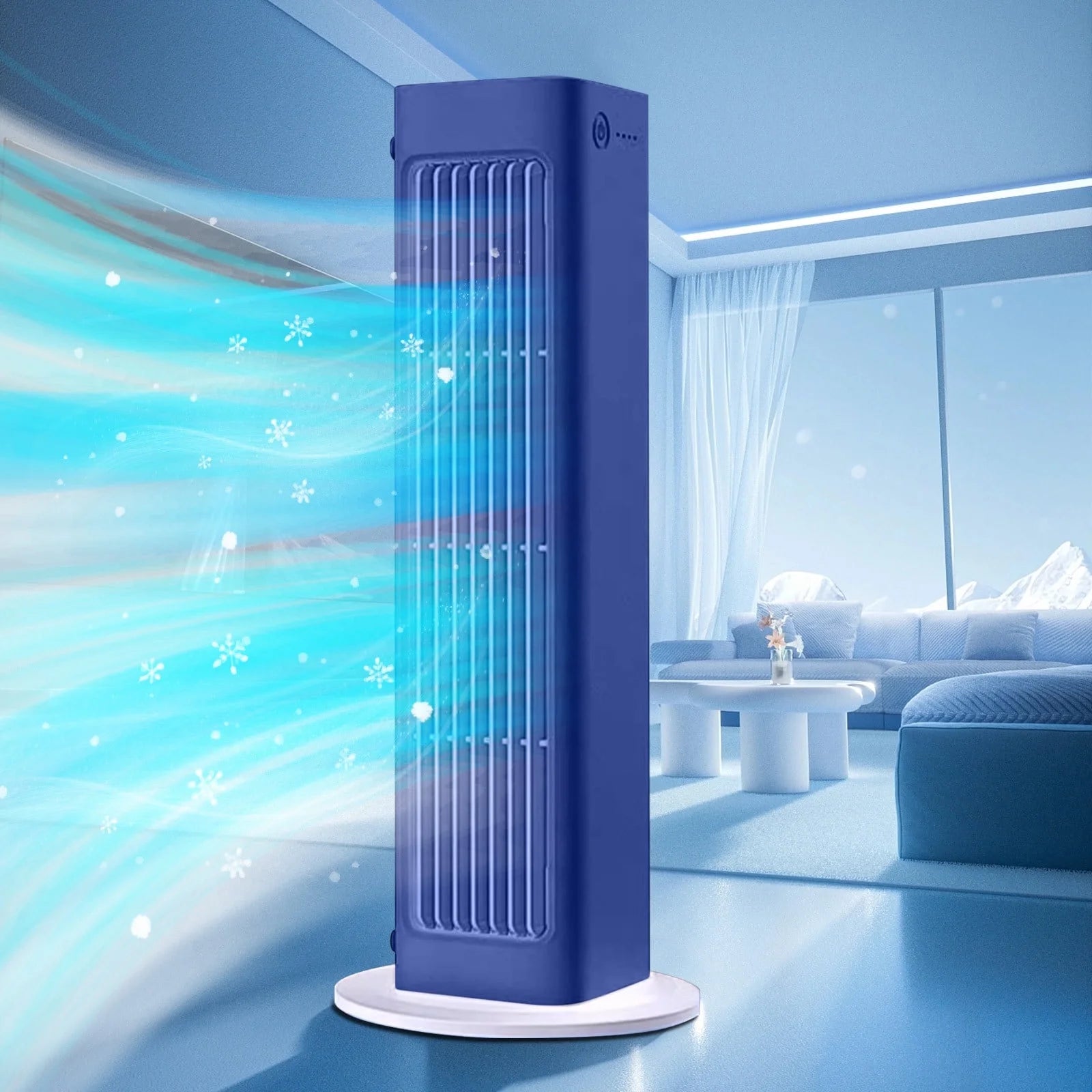 Portable Air Conditioner Fan for Bedroom, Bladeless Air Cooler, Rechargeable, Quiet, Wall-Mountable AC Fan for Small Rooms, Office, Dorm Use (Blue)