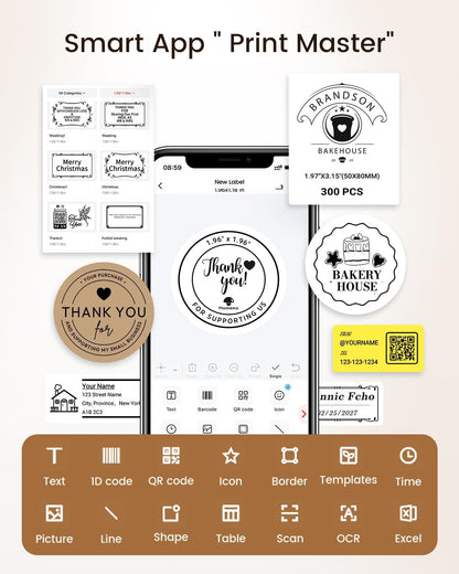 Phomemo Labels M110- for M110/M220/M250/M221/M260, 1.96" X1.96"(50X50Mm), Black on Brown, 140 Labels, for Small Business, Home, Office
