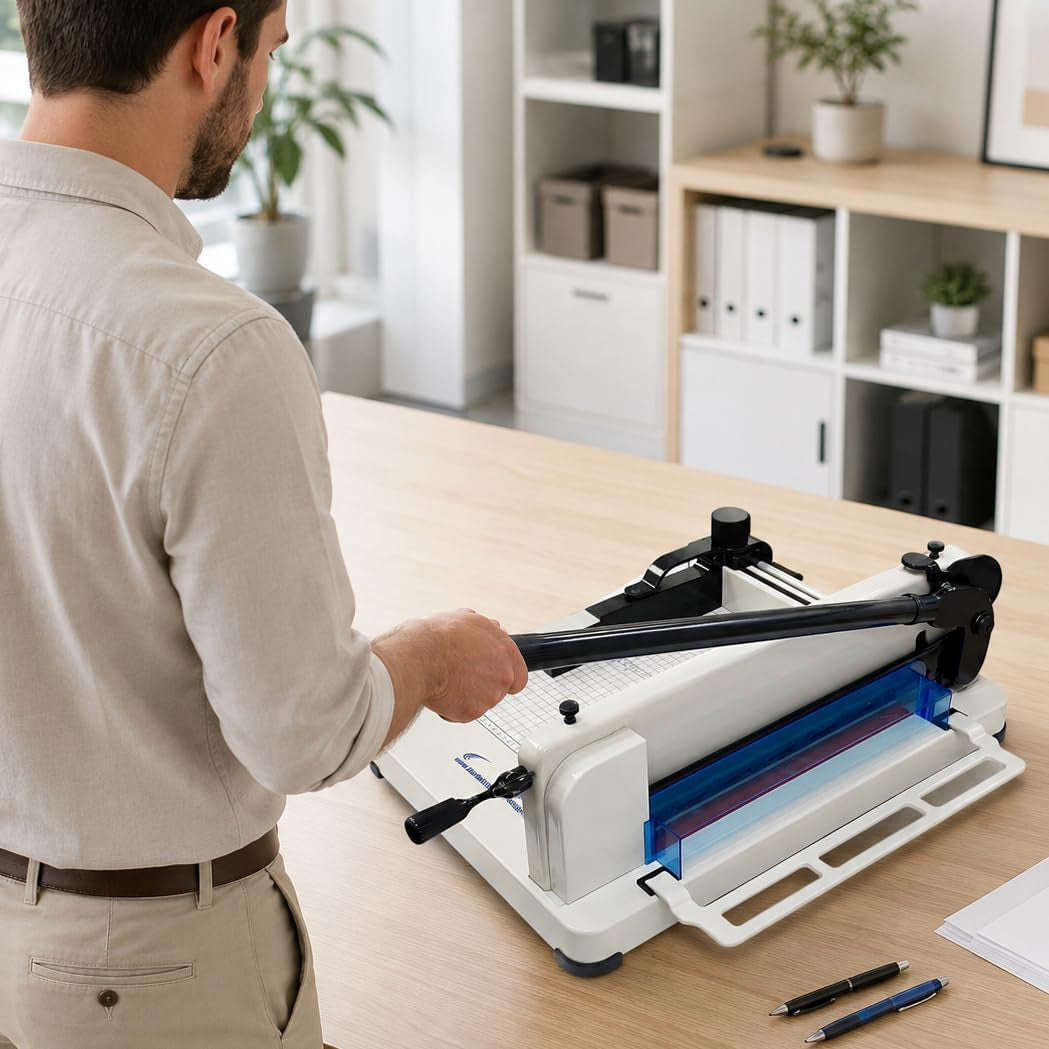 HFS(R) Heavy Duty Guillotine Paper Cutter 400 Sheet Capacity | Solid Steel Construction (A4-12'' Paper Cutter)