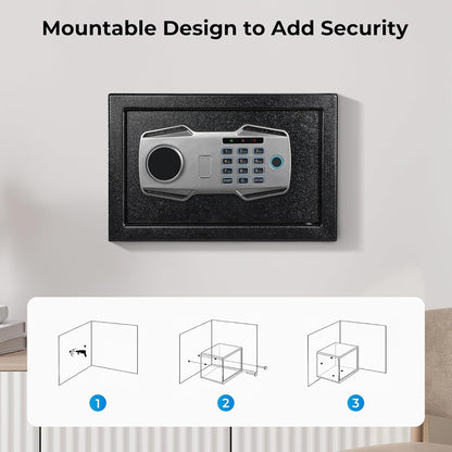 MUNBYN Biometric Fingerprint Safe with Alarm System, 3-Way Access Lock Box with Electronic Keypad, Display Screen & USB-C Port for Home & Office, Document, Jewelry and Cash Protection