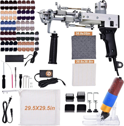 Rug Tufting Frame,100W Rug Tufting Guns with Carpet Trimmer Kit,Cut Loop Pile Carpet Guns& Carving Clippers, Rug Maker Machine Starters Kit& Trimmer& Cloth& Yarn(Olive Black)