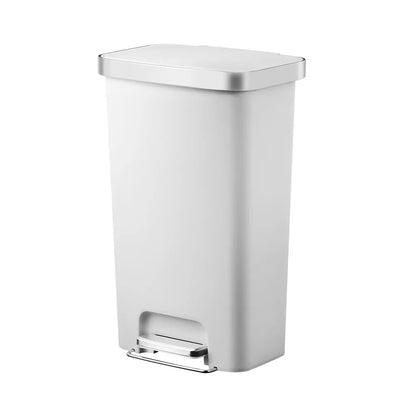 11.9 Gallon Trash Can, Plastic Step-On Kitchen Trash Can, White