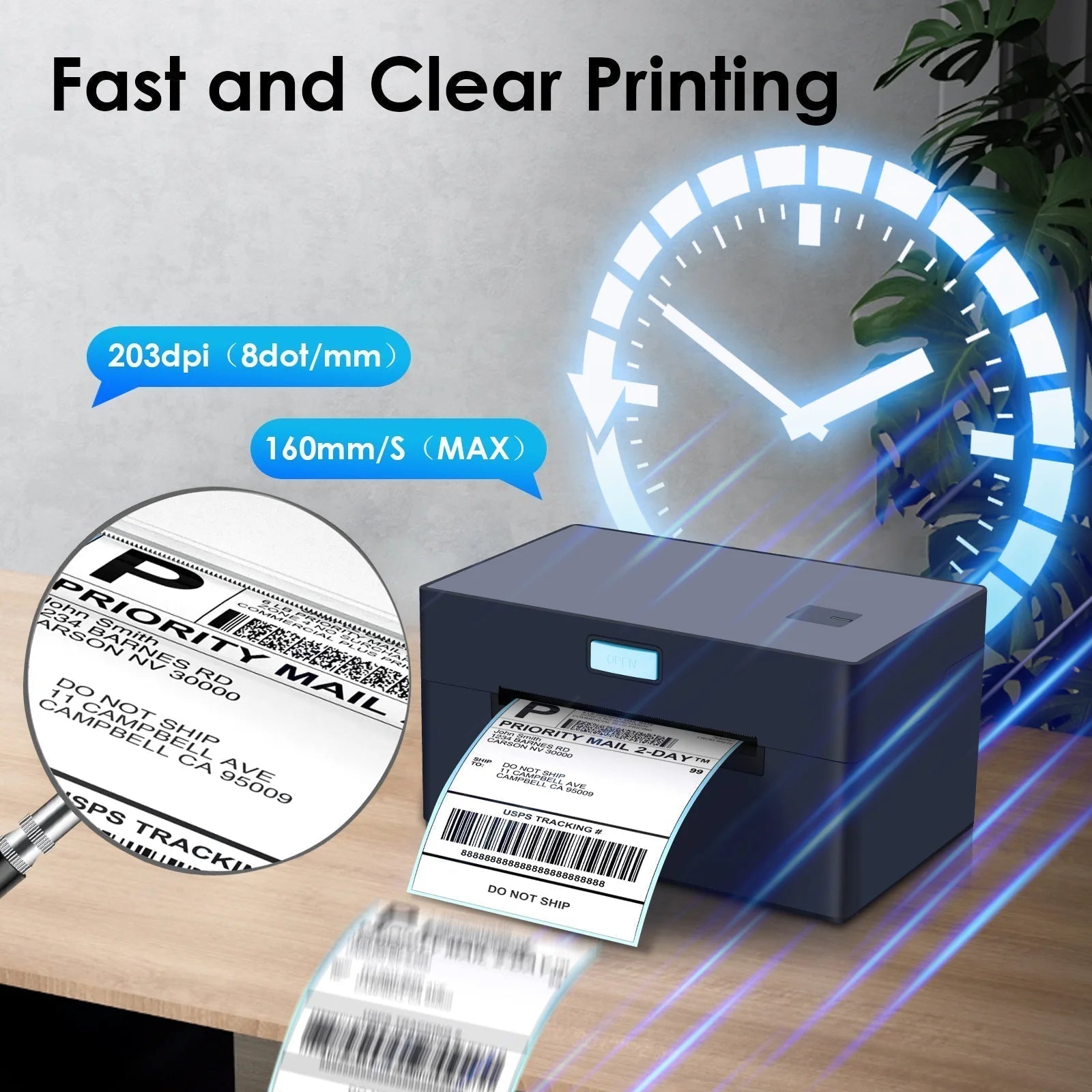 Bluetooth USB Thermal Shipping Label Printer 4X6 for Small Business Compatible with Mac, Android, Ios Widely Used for Ebay, Shopify, Etc