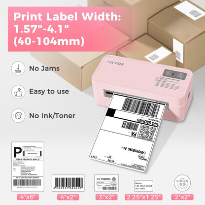 Bluetooth Thermal Label Printer, 4X6 Shipping Label Printer for Small Business, Compatible with Android, Windows, Iphone, Mac, Widely Used for Amazon, Shopify, Ebay, USPS, Etsy,Fedex (Pink)