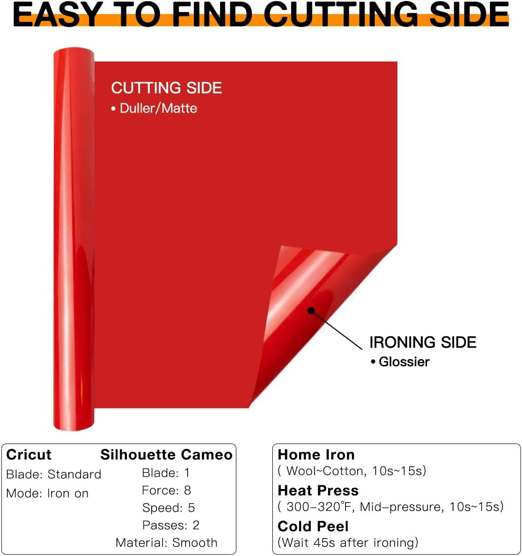 HTV Heat Transfer Vinyl Bundle (12 Pack) - 12" X 5FT HTV Vinyl Rolls, Easy to Cut Iron on Vinyl for All Cutting Machines, Easy to Weed Heat Transfer Vinyl