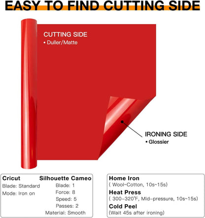 HTV Heat Transfer Vinyl Bundle (12 Pack) - 12" X 5FT HTV Vinyl Rolls, Easy to Cut Iron on Vinyl for All Cutting Machines, Easy to Weed Heat Transfer Vinyl