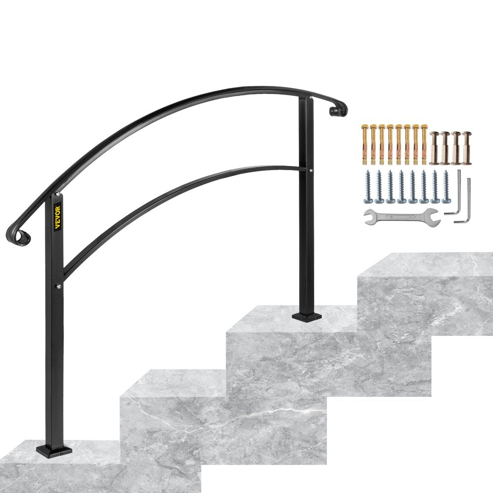 brand 1-3 Step Handrail Rackable to a Range of 0°To 45°Matte Black Stair Rail Wrought Iron Handrail with Installation Kit Hand Rails for Outdoor Steps